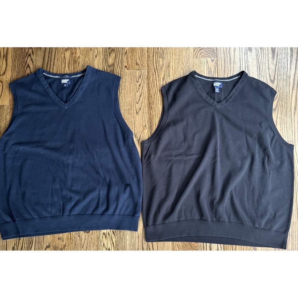 Lands End Supima Cotton Sweater Vest XXL Navy Black Lot Bundle Of 2 Mens